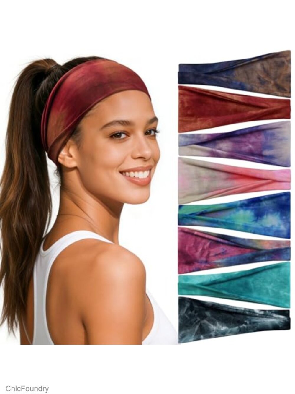 8-Pack Non-Slip Wide Headbands for Women Moisture Wicking Sports